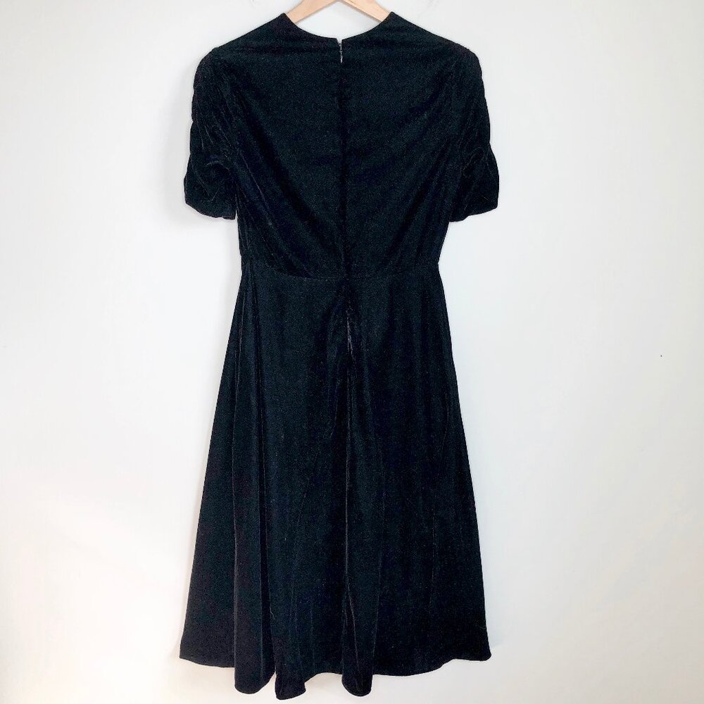 New Velvet Fit & Flare Princess Midi Dress Pleated Ruched Whimsigoth Dark Formal - Picture 8 of 9